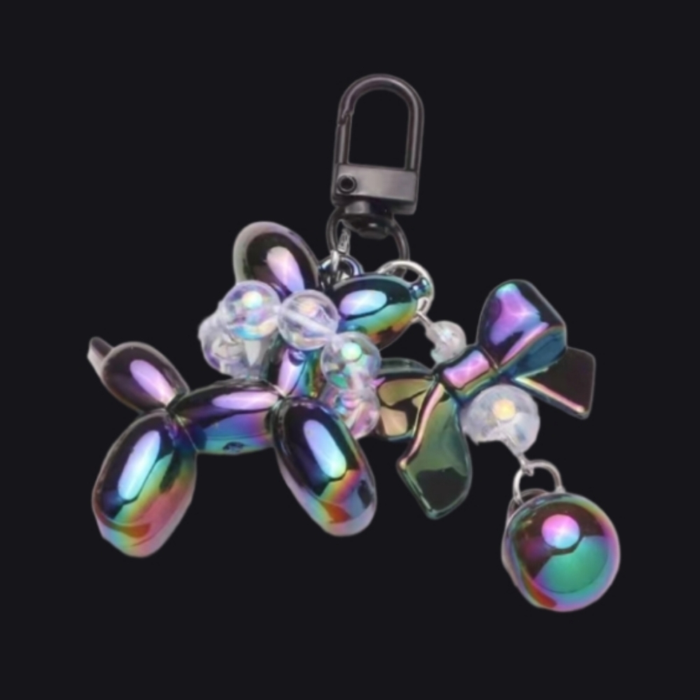 NWT Bubble Dog bag charm keychain, black iridescent